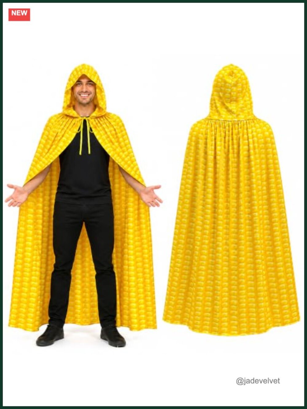Corn Hooded Cloak Costume Cape for Adults Funny Halloween Food Cape